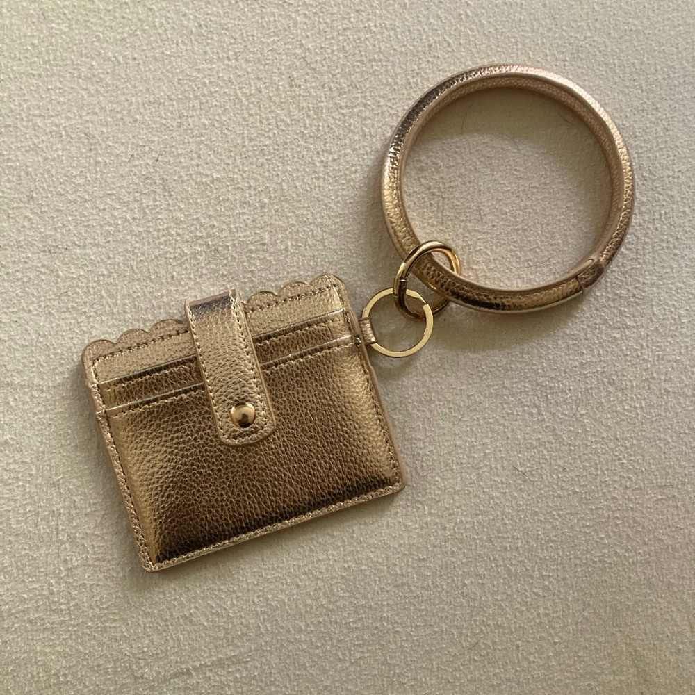 Gold Leather Card Holder Keychain